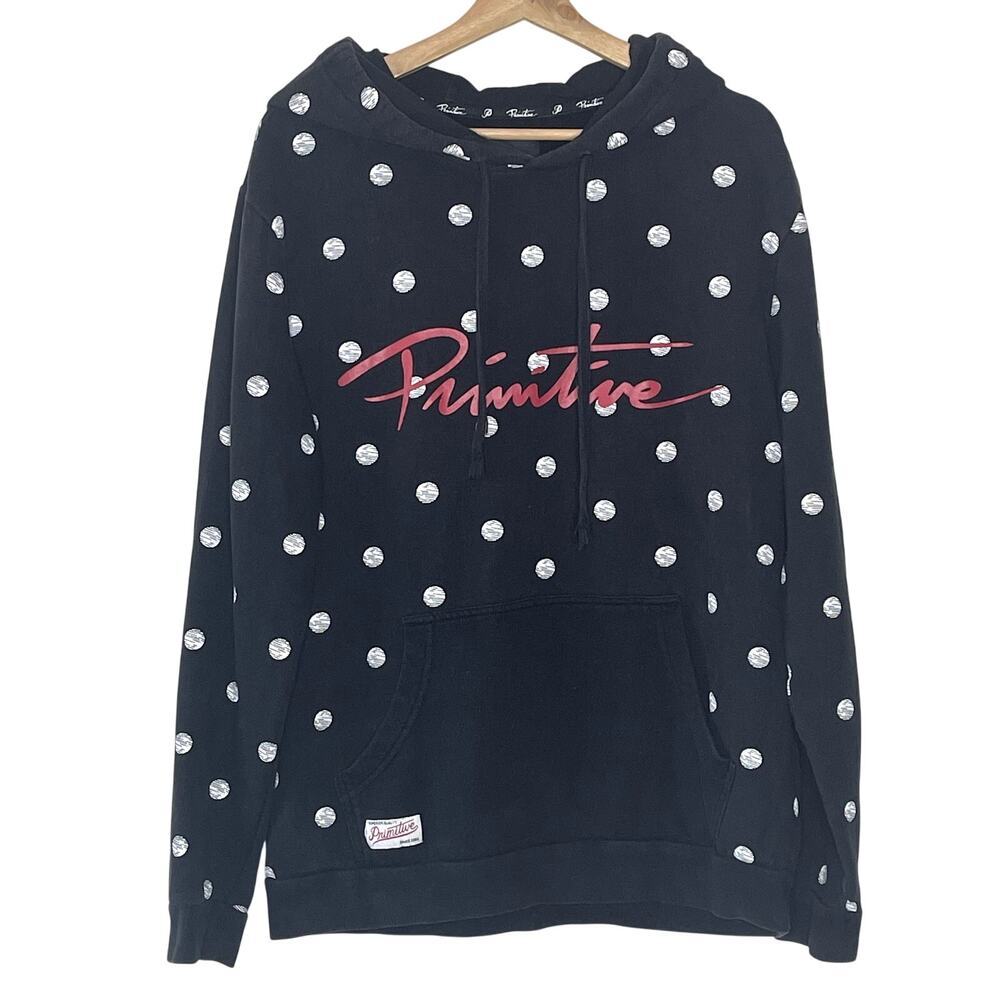 PRIMITIVE SCRIBBLE POLKA DOT BLACK HOODIE SIZE M